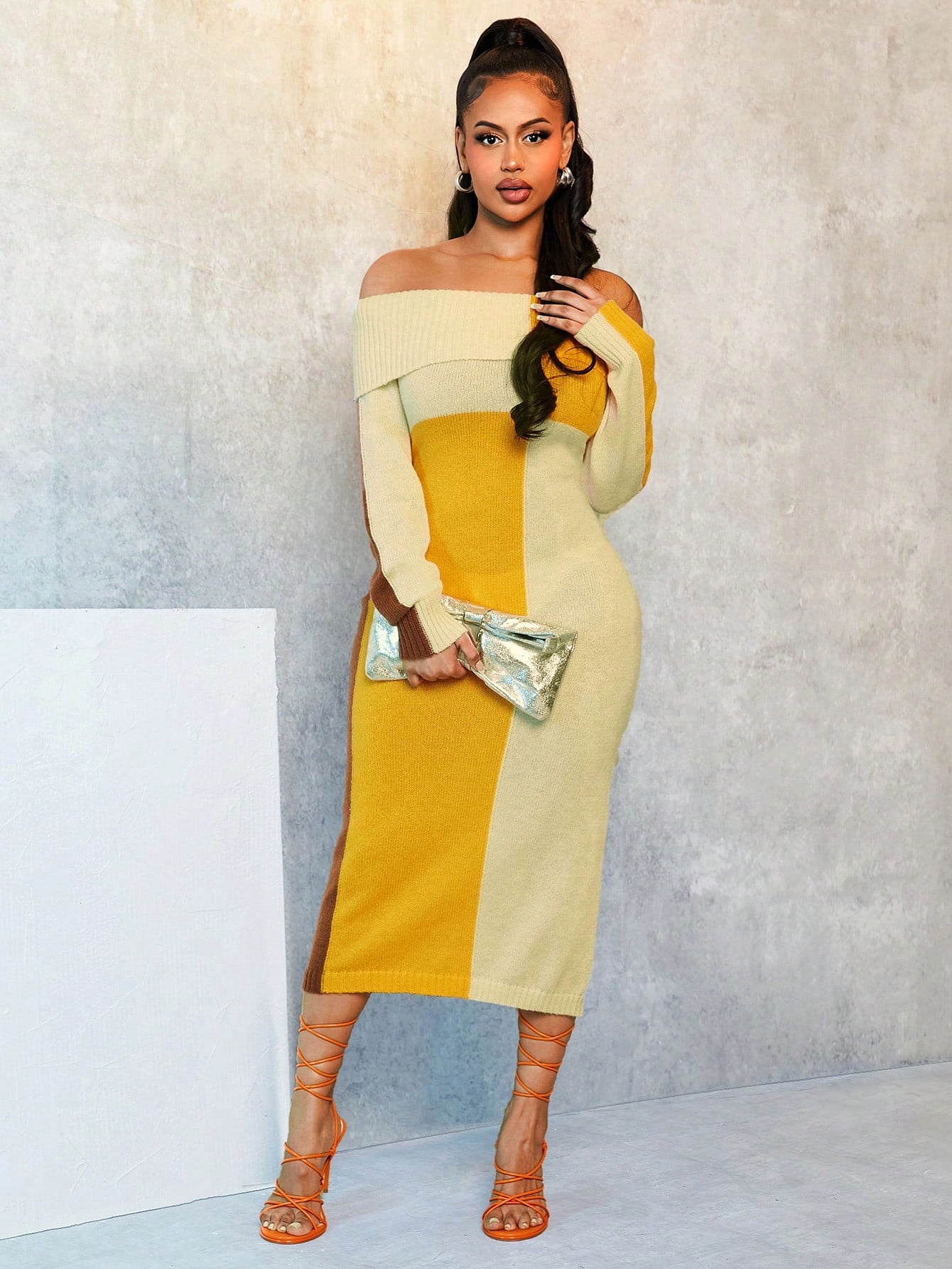 Yellow Brown Long Sleeve Bodycon Dress Body By J'ne Yellow Brown Long Sleeve Bodycon Dress Body By J'ne