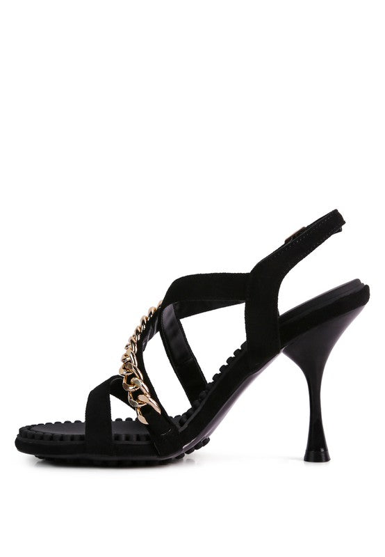 DOMEDA Metal Chain Mid Heel Sandal - Body By J'ne