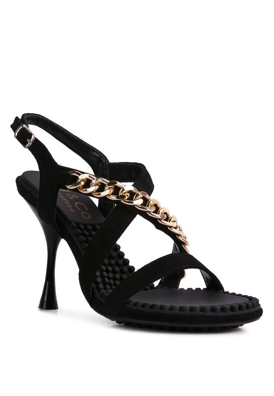 DOMEDA Metal Chain Mid Heel Sandal - Body By J'ne
