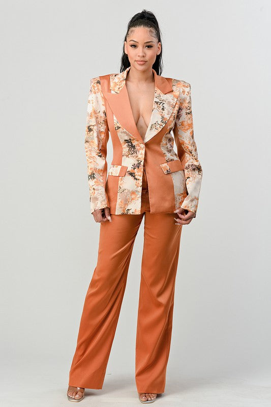 TRANSITION PRINT BLAZER AND PANT SUIT