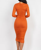 Ruched Long Sleeve Midi Dress