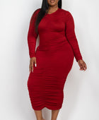 Curvy Plus Size Ruched Long Sleeve Midi Dress