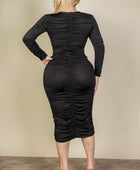 Curvy Plus Size Ruched Long Sleeve Midi Dress