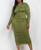 Curvy Plus Size Ruched Long Sleeve Midi Dress