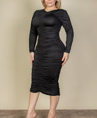 Curvy Plus Size Ruched Long Sleeve Midi Dress