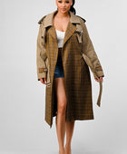 PLAID AND KHAKI CONTRAST TRENCH COAT