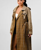 PLAID AND KHAKI CONTRAST TRENCH COAT