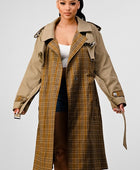 PLAID AND KHAKI CONTRAST TRENCH COAT