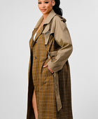 PLAID AND KHAKI CONTRAST TRENCH COAT