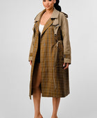 PLAID AND KHAKI CONTRAST TRENCH COAT