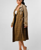 PLAID AND KHAKI CONTRAST TRENCH COAT