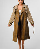 PLAID AND KHAKI CONTRAST TRENCH COAT