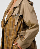 PLAID AND KHAKI CONTRAST TRENCH COAT