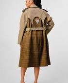 PLAID AND KHAKI CONTRAST TRENCH COAT