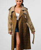 PLAID AND KHAKI CONTRAST TRENCH COAT