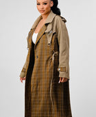 PLAID AND KHAKI CONTRAST TRENCH COAT