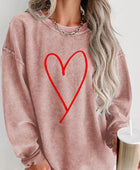 Heart Round Neck Dropped Shoulder Sweatshirt - Body By J'ne