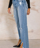 High Rise Distressed Wide Jeans