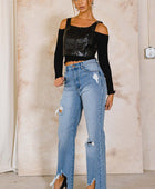 High Rise Distressed Wide Jeans