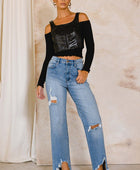 High Rise Distressed Wide Jeans