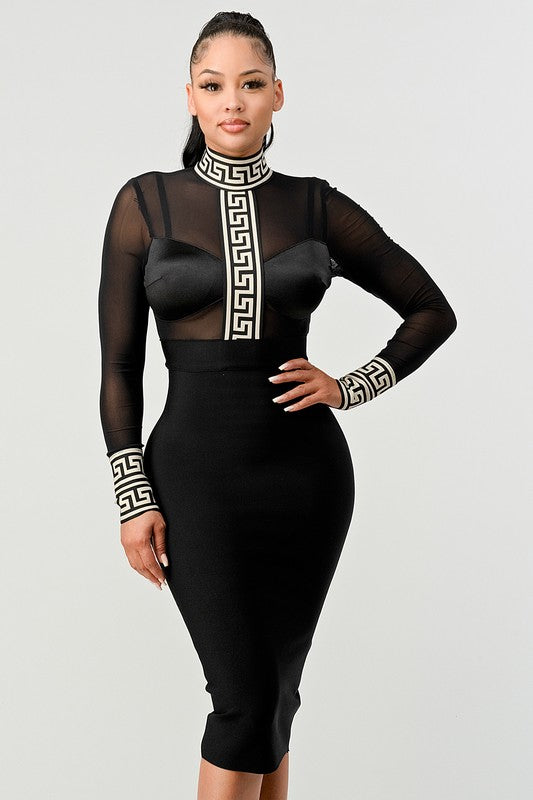 MESH CONTRAST PRINT BANDAGE - Body By J'ne