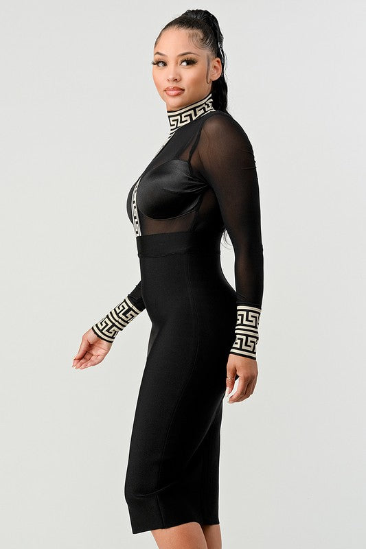 MESH CONTRAST PRINT BANDAGE - Body By J'ne