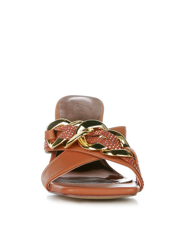 Evelane Metallic Chain Heeled Diamante Sandals - Body By J'ne