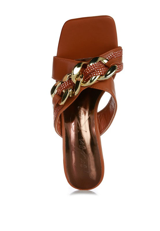 Evelane Metallic Chain Heeled Diamante Sandals - Body By J'ne