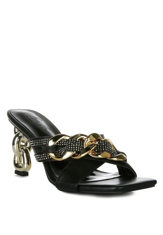 Evelane Metallic Chain Heeled Diamante Sandals - Body By J'ne