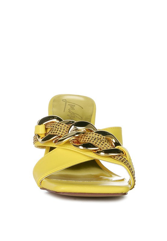 Evelane Metallic Chain Heeled Diamante Sandals - Body By J'ne