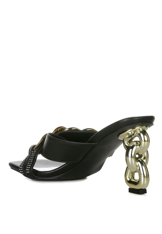 Evelane Metallic Chain Heeled Diamante Sandals - Body By J'ne