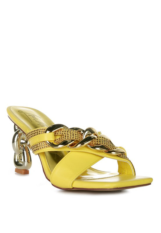 Evelane Metallic Chain Heeled Diamante Sandals - Body By J'ne