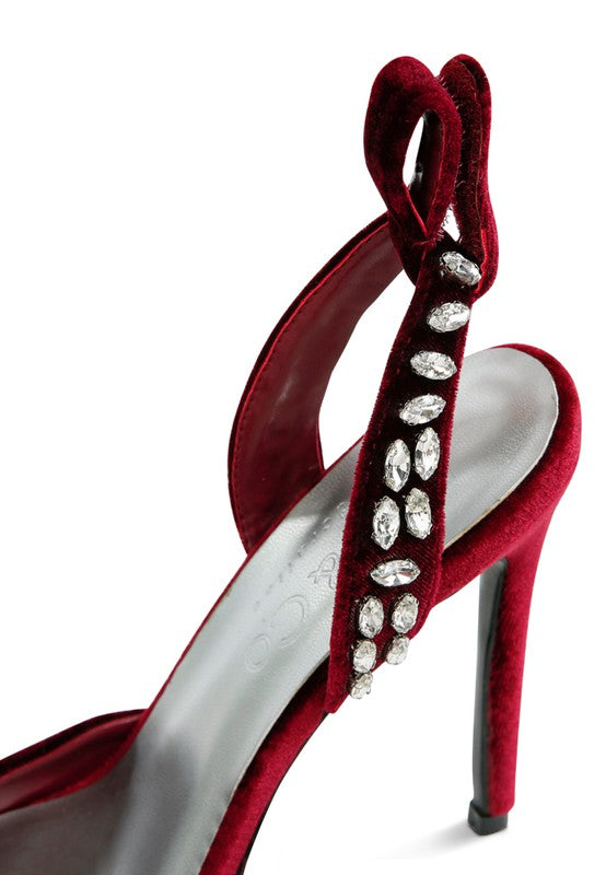 Velvet Diamante Tie Up High Heeled Sandals - Body By J'ne