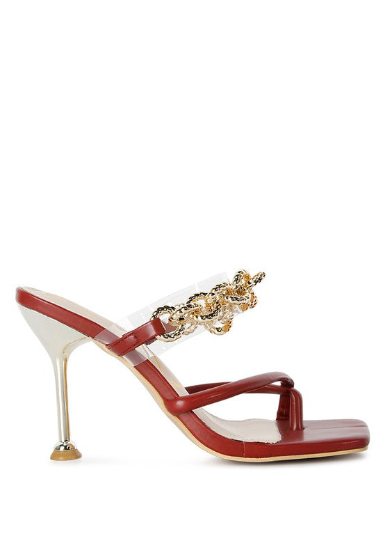 Social Bee Link Chain Embellished Heel Sandals - Body By J'ne