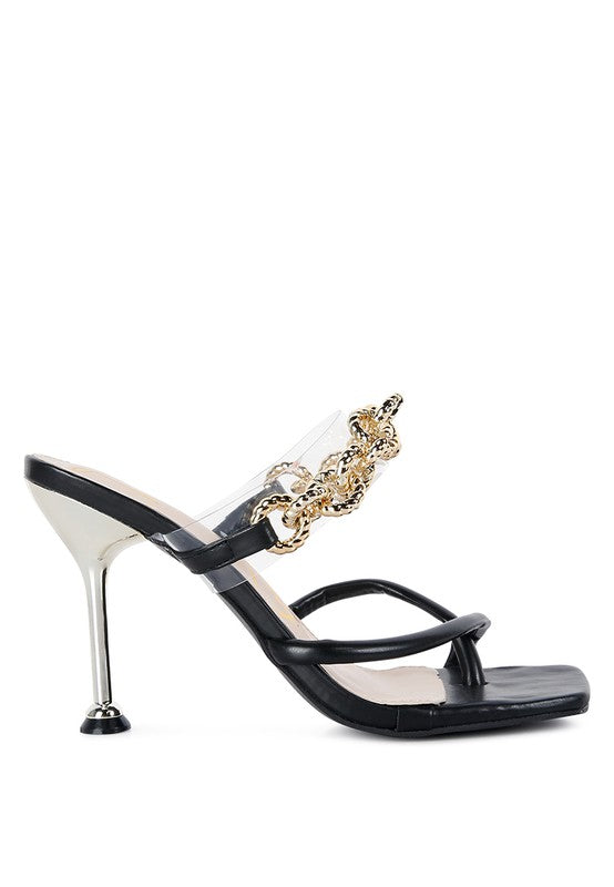 Social Bee Link Chain Embellished Heel Sandals - Body By J'ne
