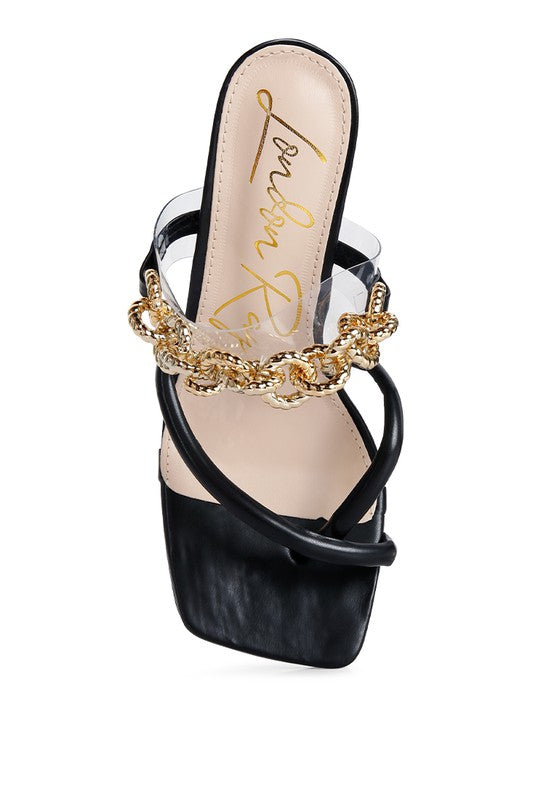 Social Bee Link Chain Embellished Heel Sandals - Body By J'ne