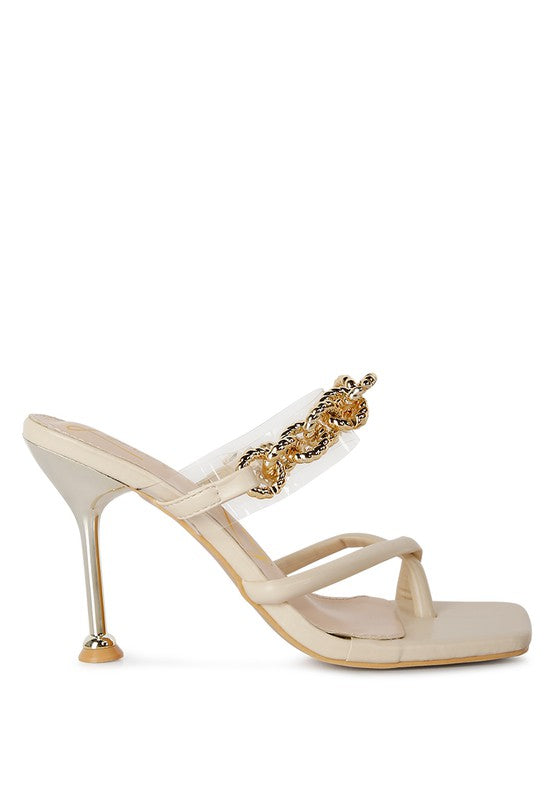 Social Bee Link Chain Embellished Heel Sandals - Body By J'ne