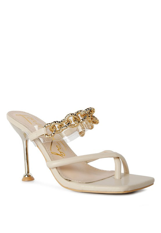 Social Bee Link Chain Embellished Heel Sandals - Body By J'ne