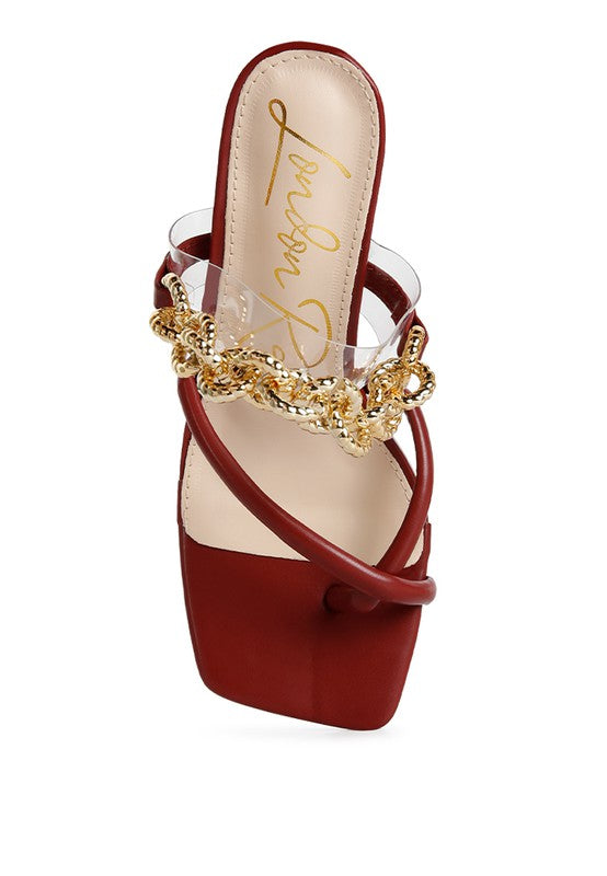 Social Bee Link Chain Embellished Heel Sandals - Body By J'ne