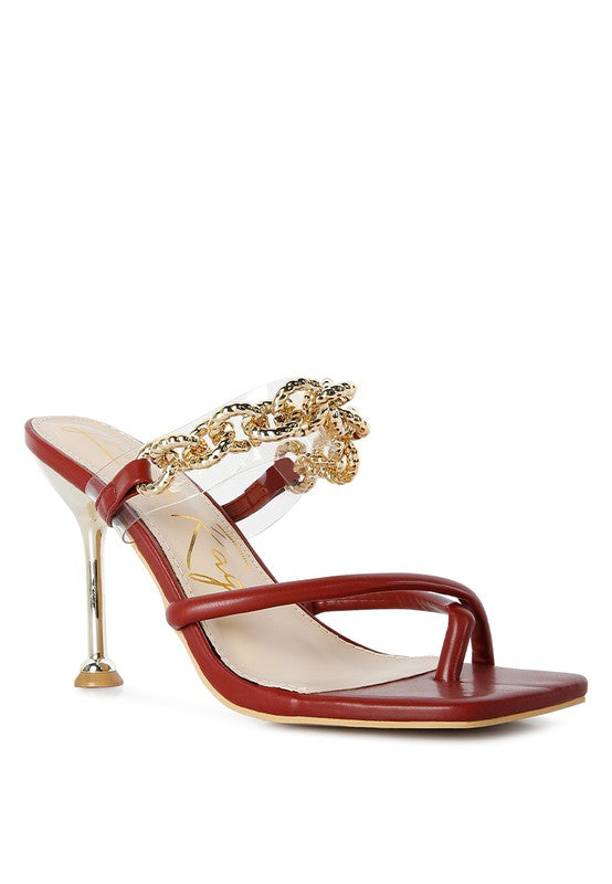 Social Bee Link Chain Embellished Heel Sandals - Body By J'ne