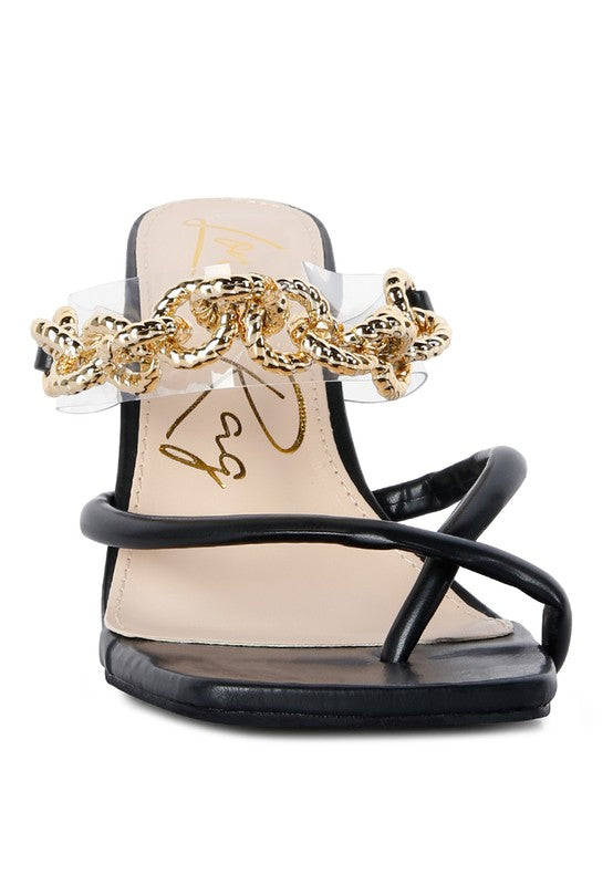 Social Bee Link Chain Embellished Heel Sandals - Body By J'ne