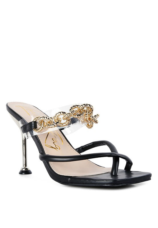 Social Bee Link Chain Embellished Heel Sandals - Body By J'ne
