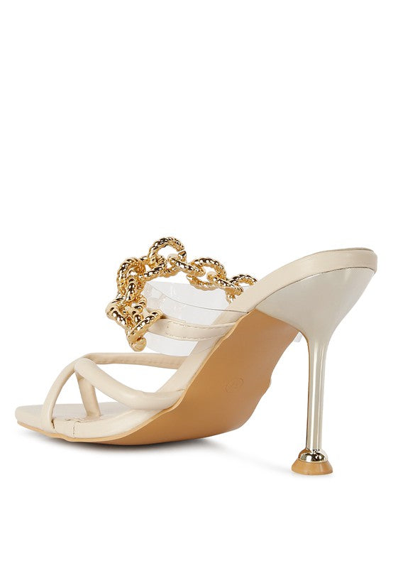 Social Bee Link Chain Embellished Heel Sandals - Body By J'ne