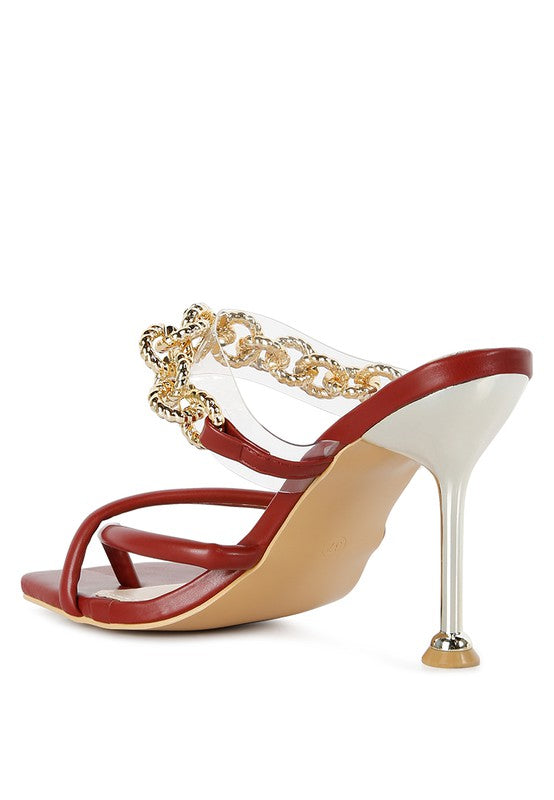 Social Bee Link Chain Embellished Heel Sandals - Body By J'ne