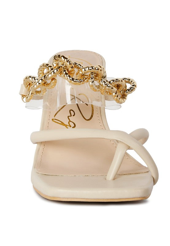 Social Bee Link Chain Embellished Heel Sandals - Body By J'ne