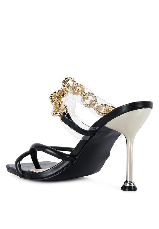 Social Bee Link Chain Embellished Heel Sandals - Body By J'ne