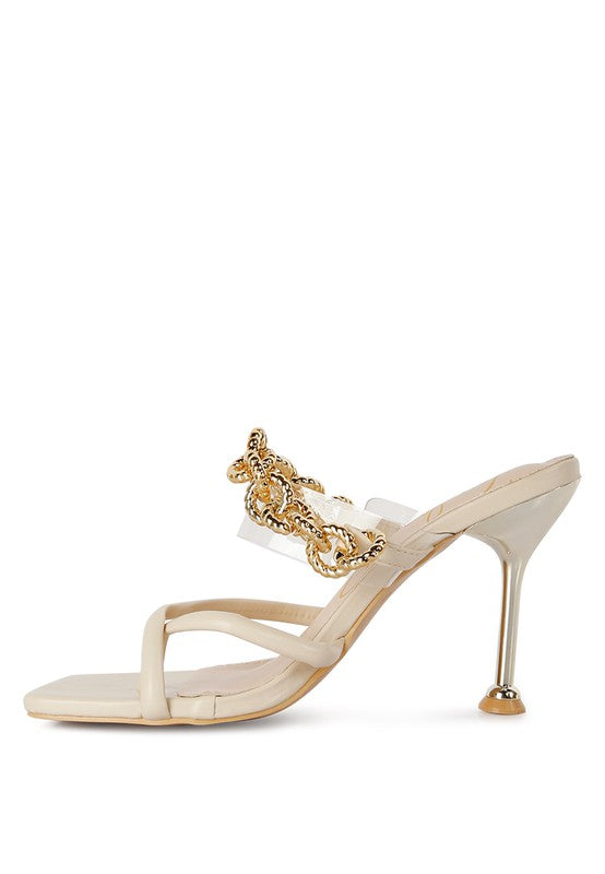 Social Bee Link Chain Embellished Heel Sandals - Body By J'ne