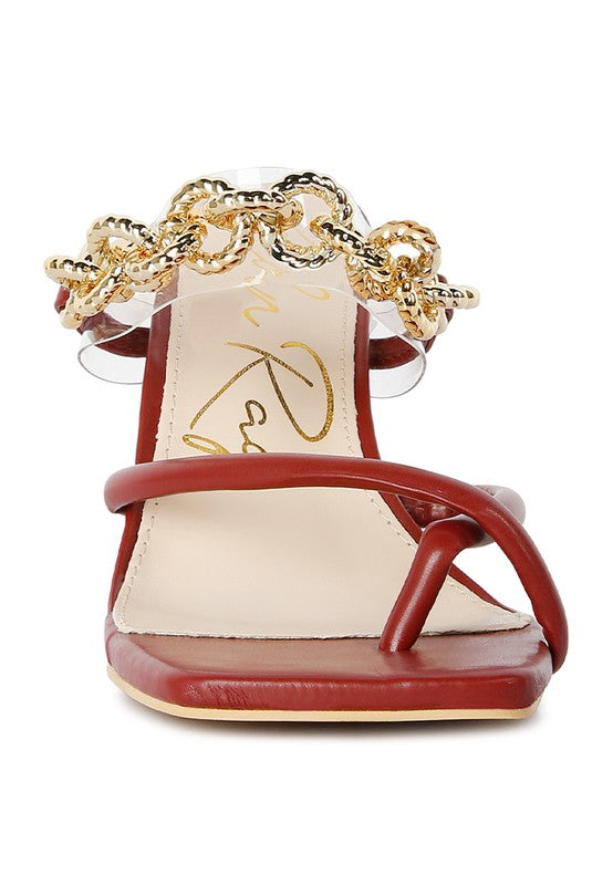 Social Bee Link Chain Embellished Heel Sandals - Body By J'ne
