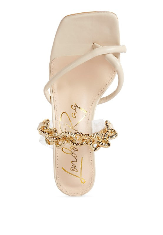 Social Bee Link Chain Embellished Heel Sandals - Body By J'ne