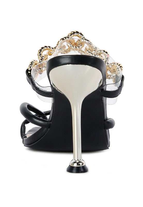 Social Bee Link Chain Embellished Heel Sandals - Body By J'ne